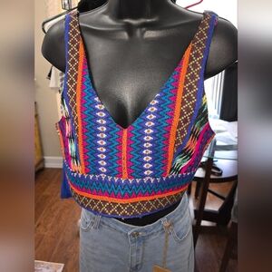 Angie, Colorful, Aztec Pattern Crop Tank Top